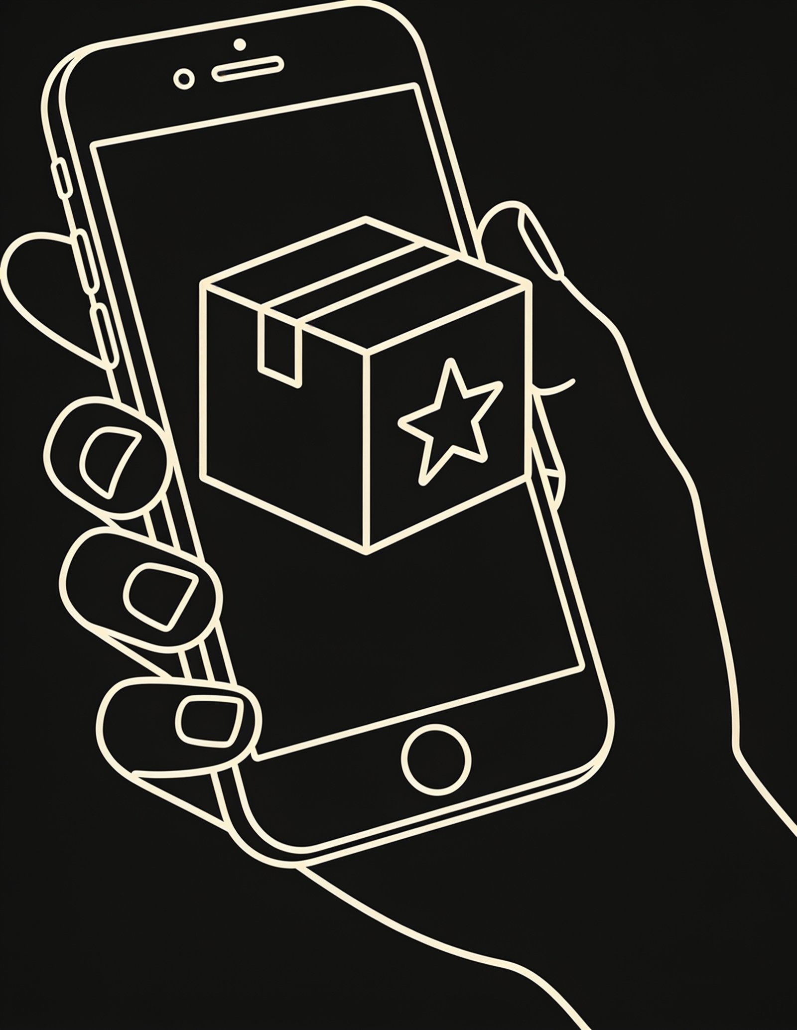 Ilustração de celular com embalagem de produto temático